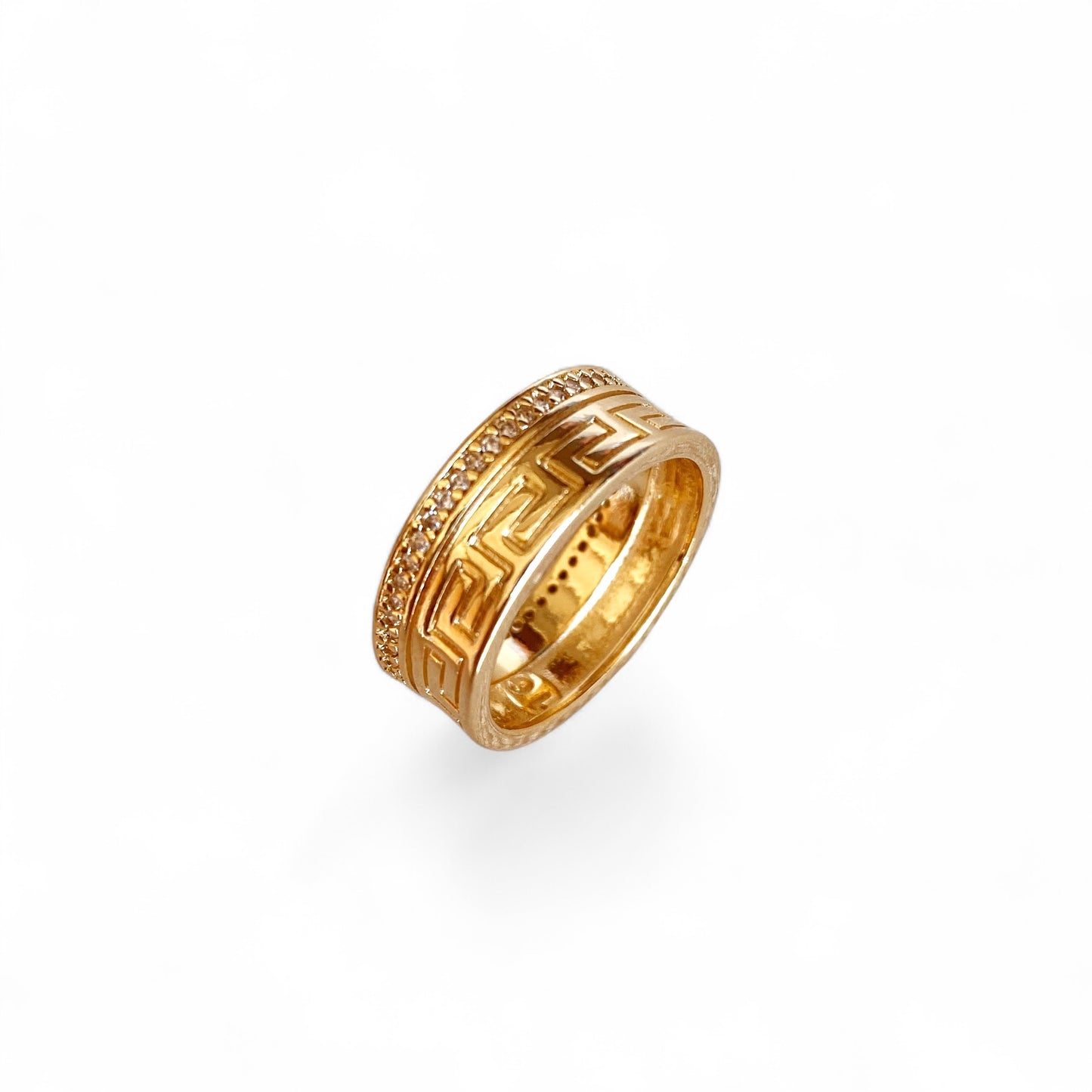 Greek Key CZ 5mm 18K Gold Filled Band Ring