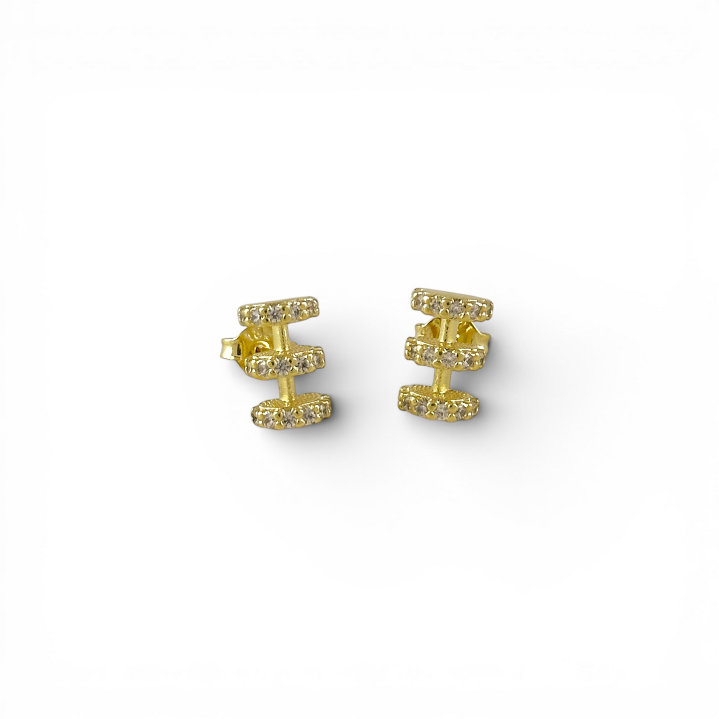 10mm Triple Row Curved Pavé CZ 18K Gold Filled Stud Earrings