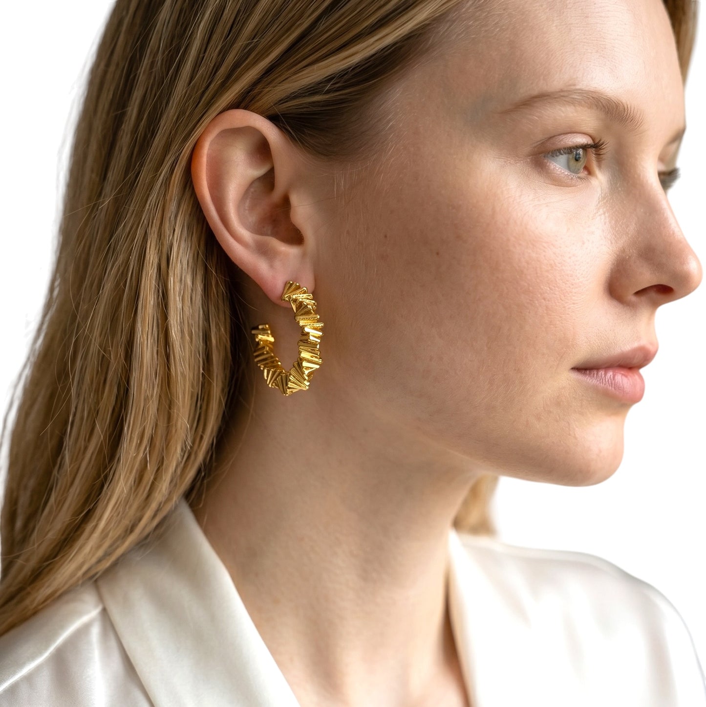 Faceted Origami Open Hoop 30mm 18K Gold Filled Earrings