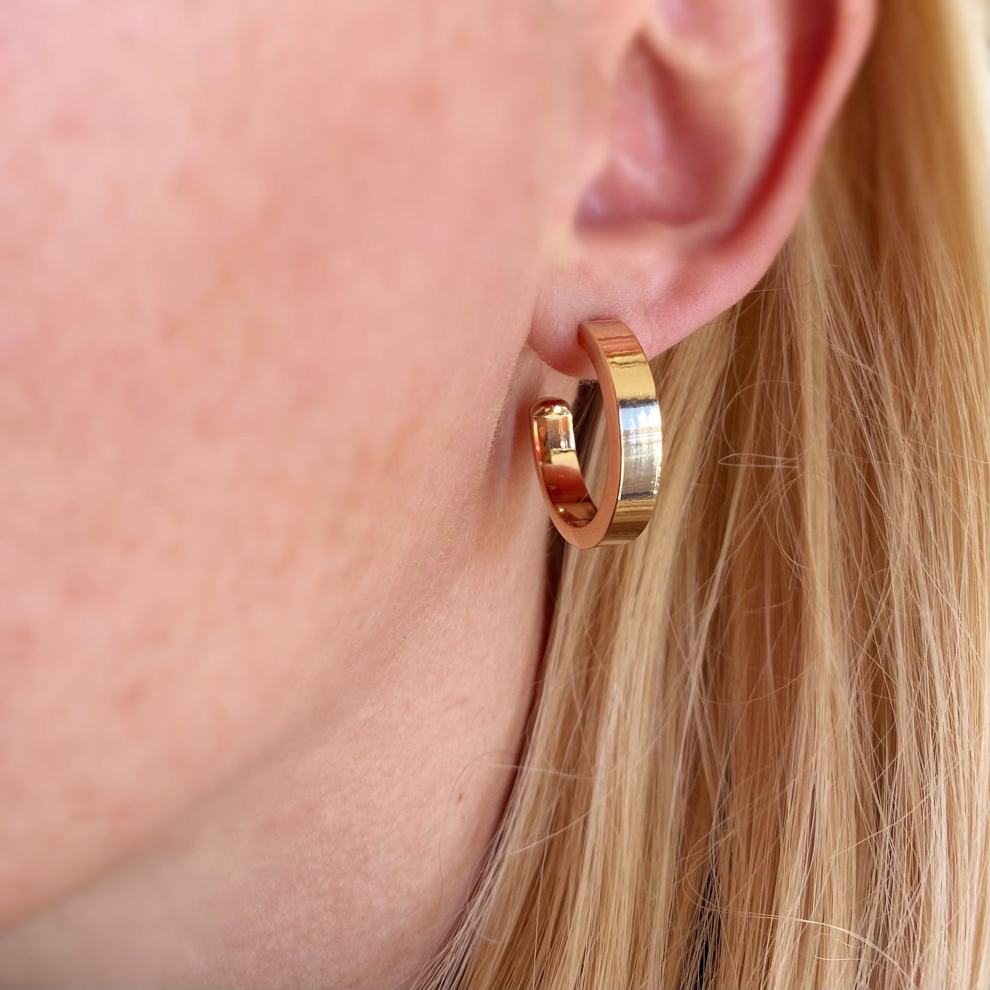 Flat Tube Open Hoop Earrings on Model