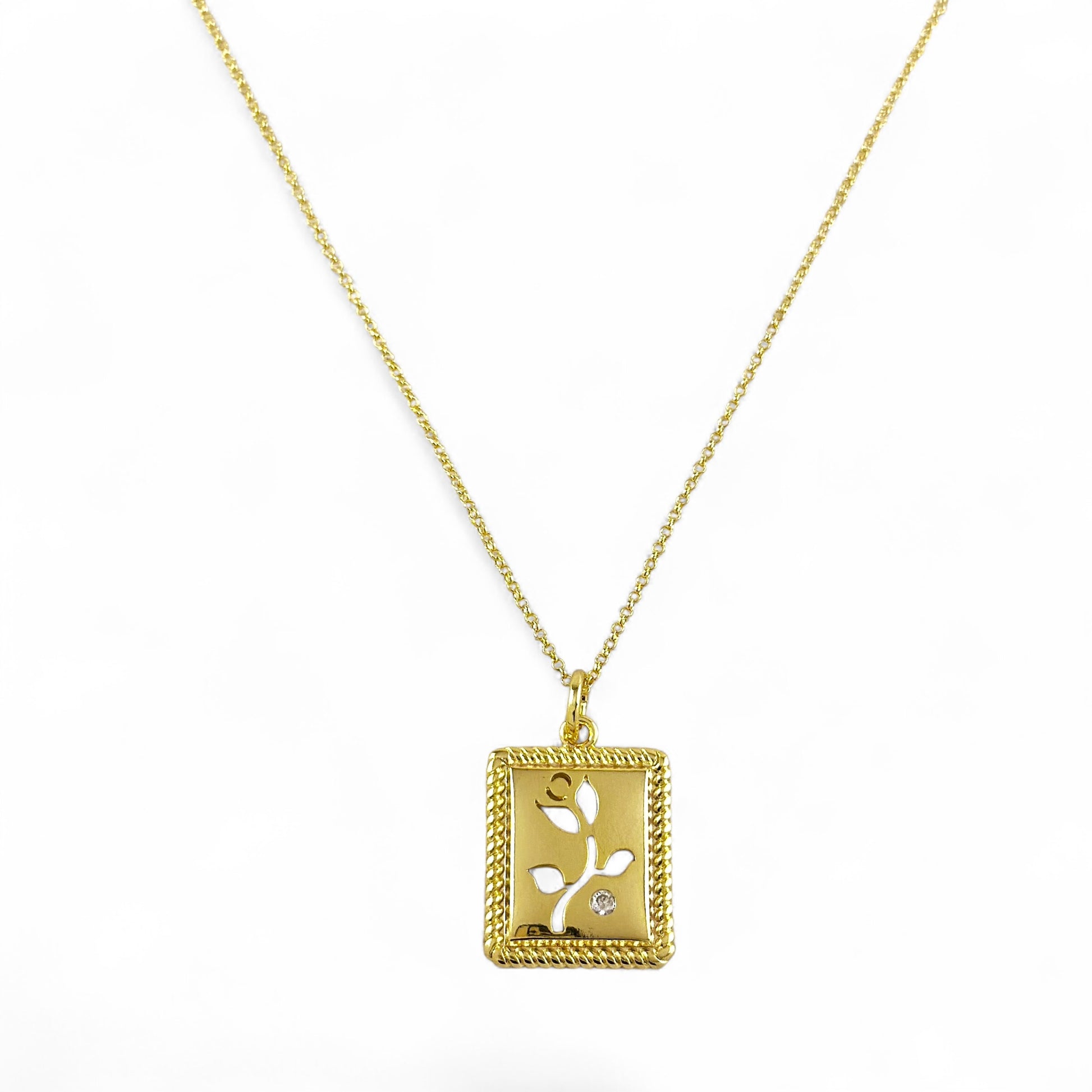 Flower Plaque Necklace in 18K Gold Filled on white background