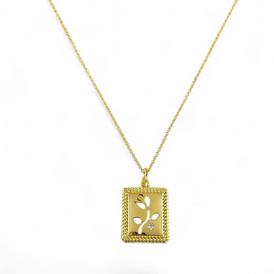 Flower Plaque Necklace in 18K Gold Filled on white background