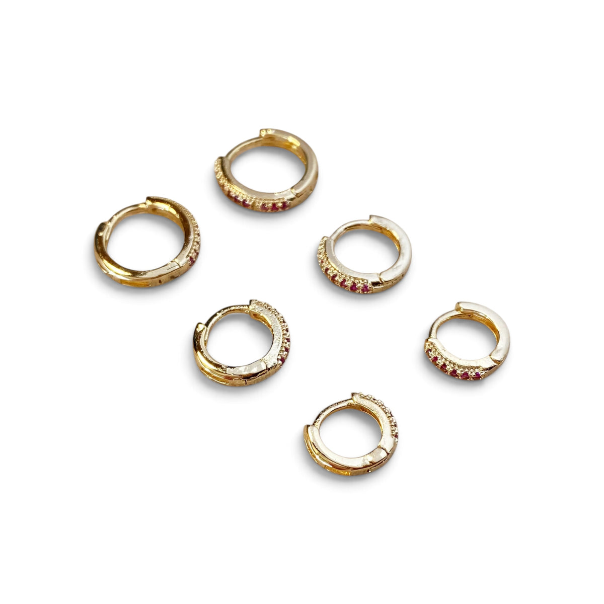 Fuchsia CZ Trio Huggie Hoop Earrings 