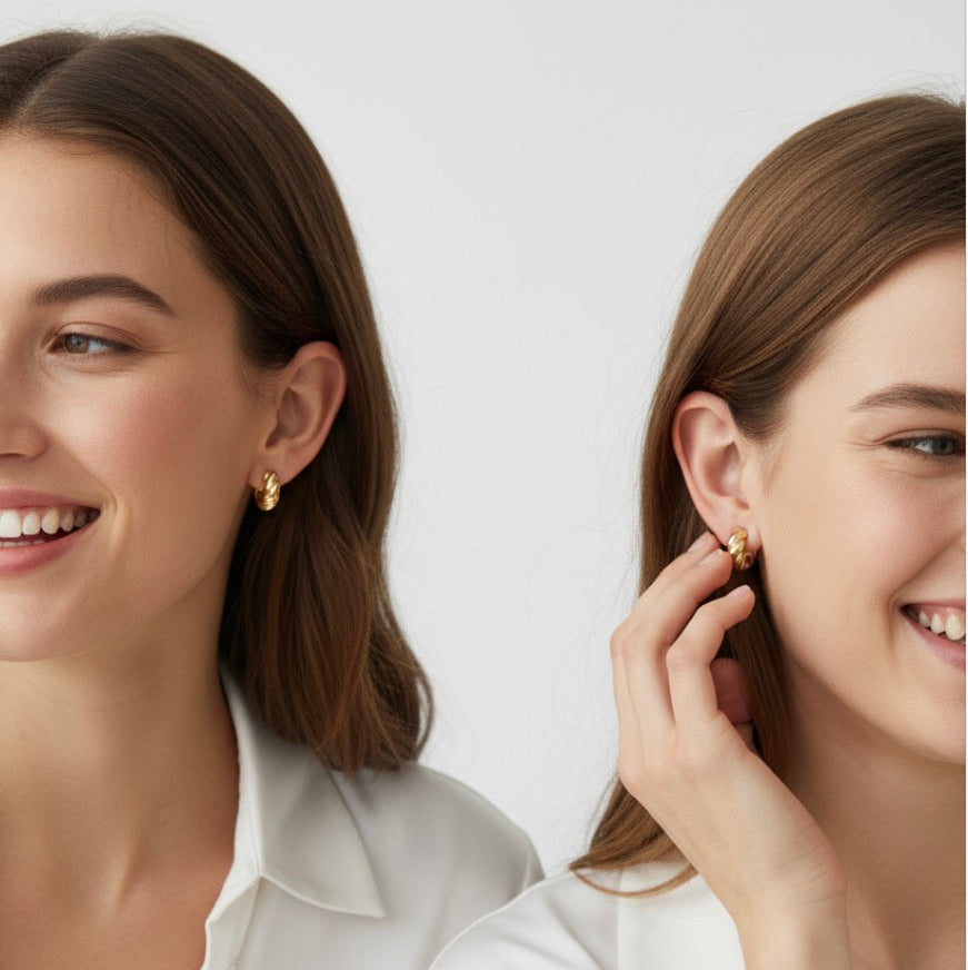 15mm Twisted Dome Huggie Hoop 18K Gold Filled Earrings