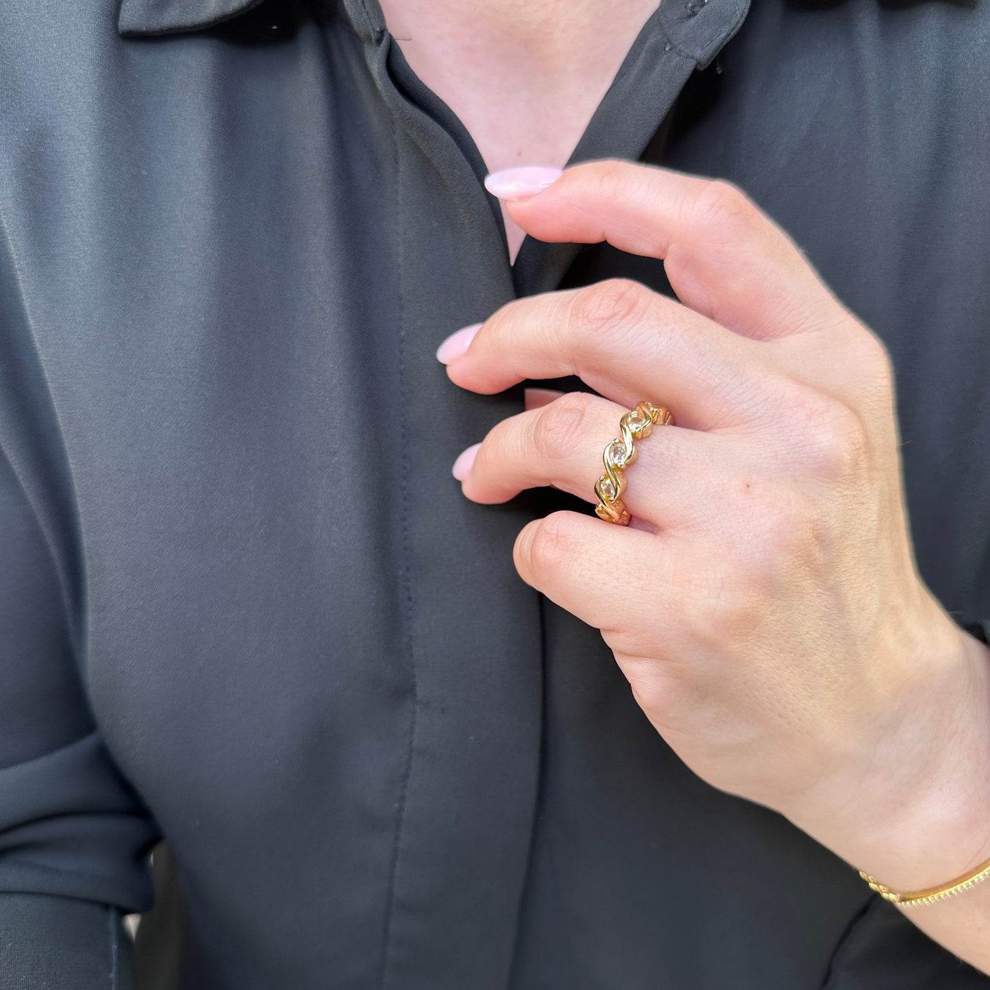 Curved CZ Eternity Band 18k Gold Filled Ring