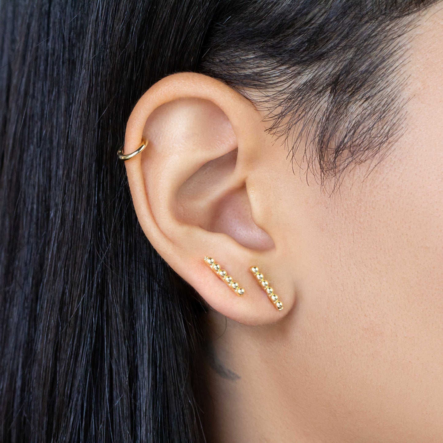 10mm Beaded Bar 18K Gold Filled Stud Earrings