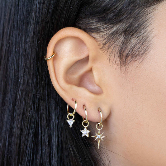 Starburst CZ Charm 18K Gold Filled Hoop Earring