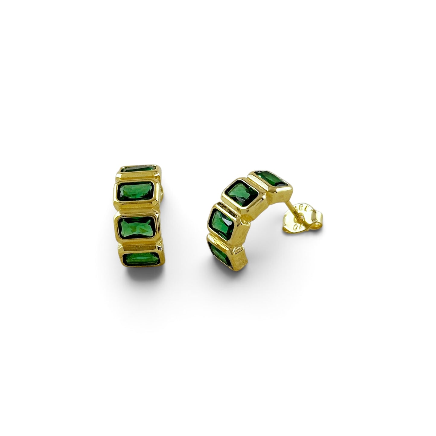 Green Cz Baguette 18K Gold Filled Stud Earrings