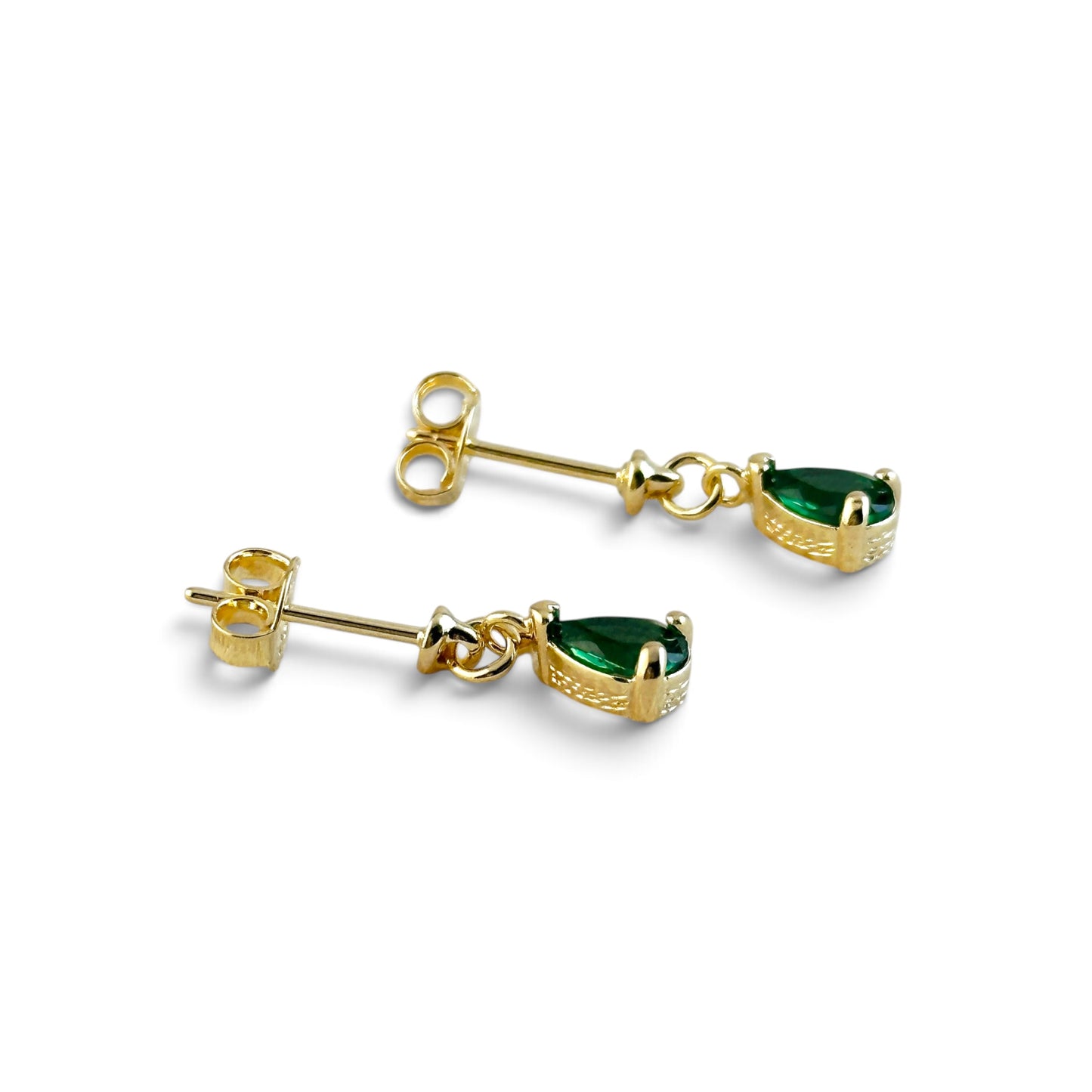 Green Teardrop CZ 12mm 18K Gold Filled Drop Earrings