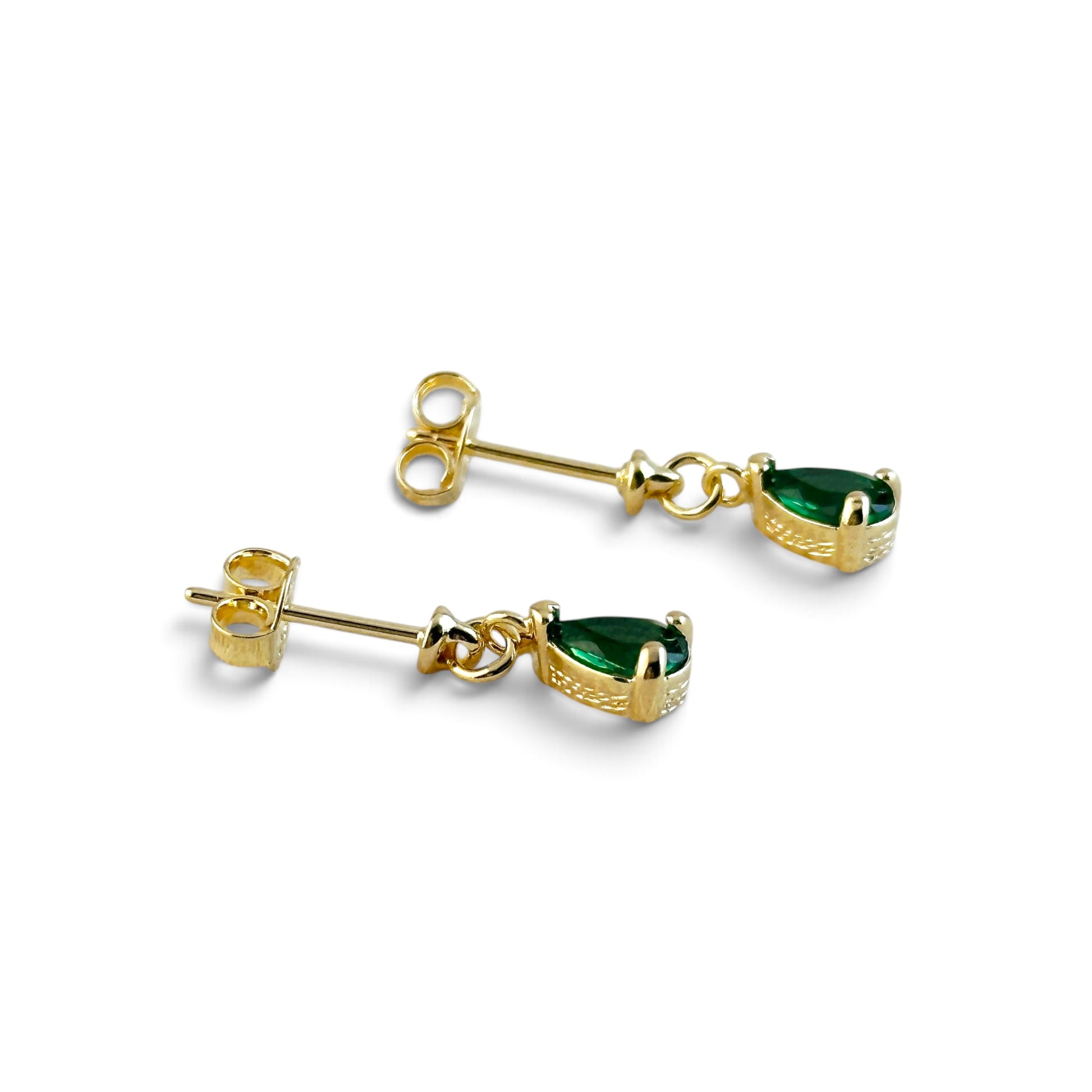 Green Teardrop CZ 12mm 18K Gold Filled Drop Earrings