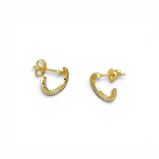 Half Moon CZ Stud Earrings in 18K Gold Filled on white background