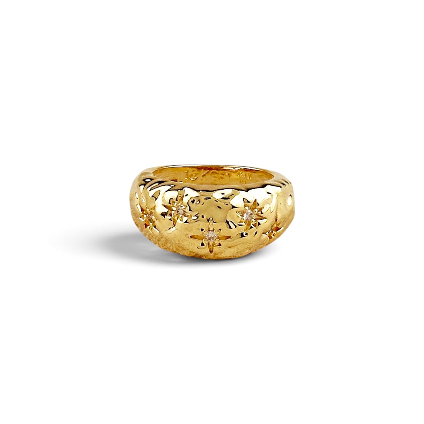 Hammered Moon CZ 6mm 18K Gold Filled Ring