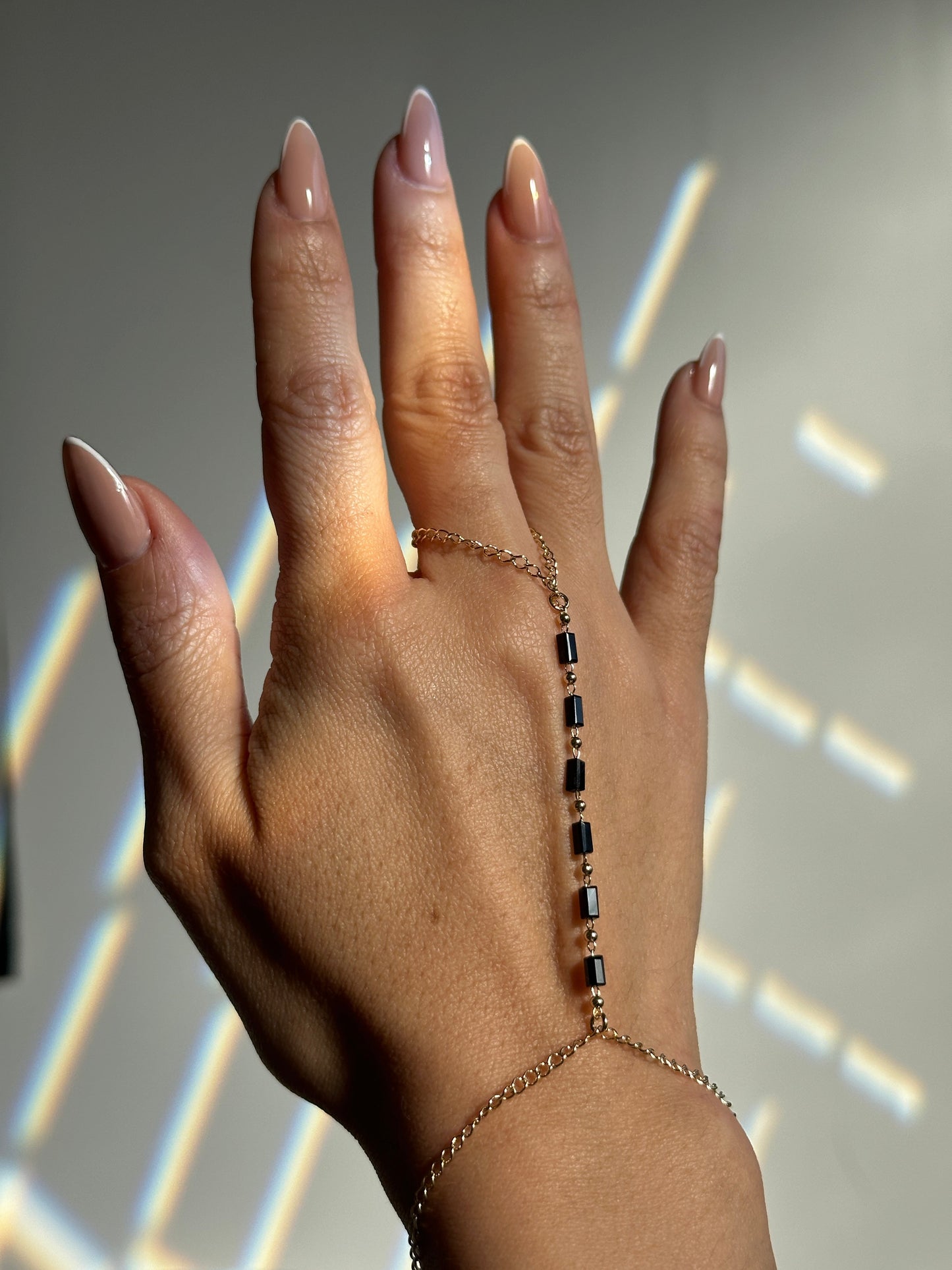 Black Crystal 18K Gold Filled Hand Chain Bracelet