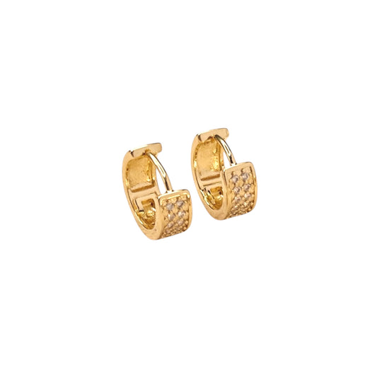 Wide Pavé CZ Huggie 18K Gold Filled Hoop Earrings