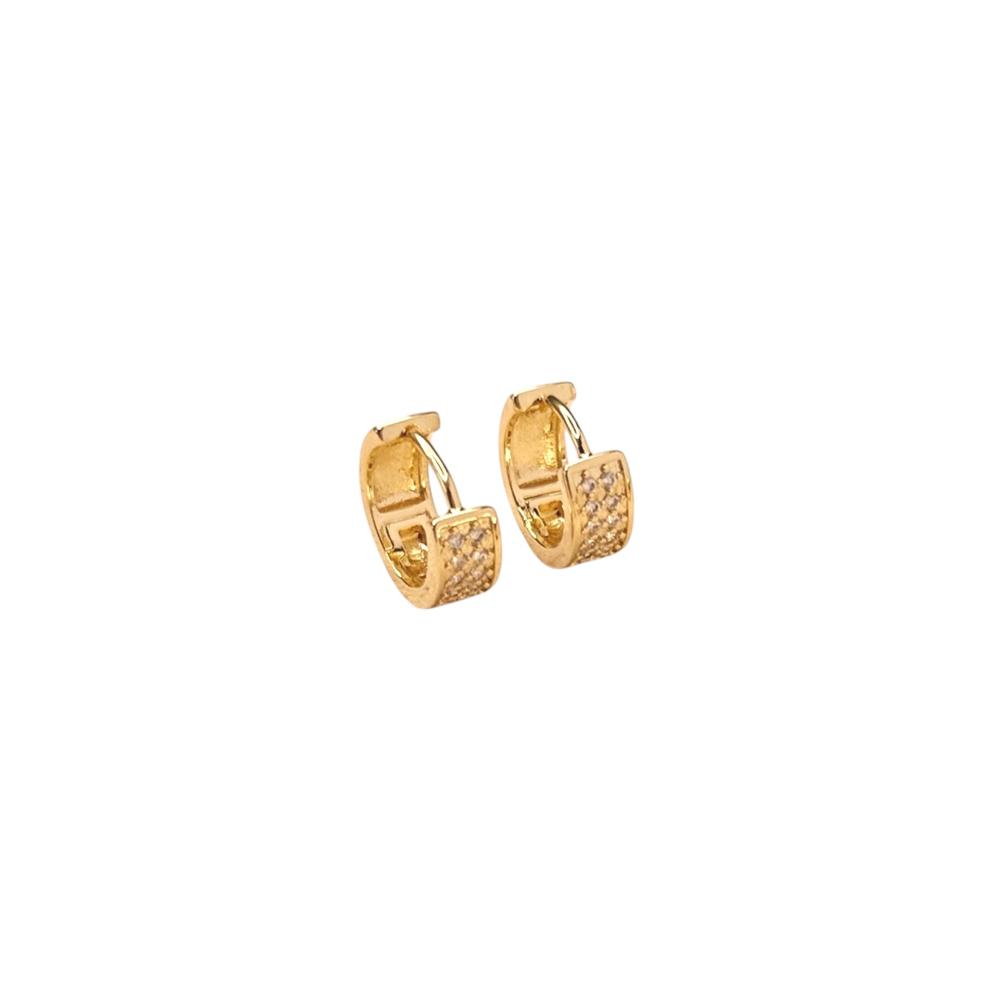 Wide Pavé CZ Huggie 18K Gold Filled Hoop Earrings
