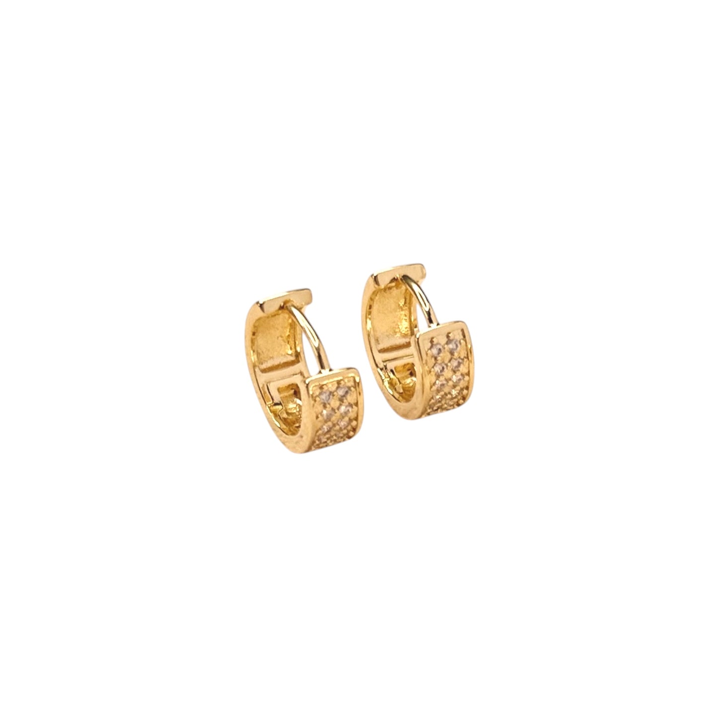 Wide Pavé CZ Huggie 18K Gold Filled Hoop Earrings