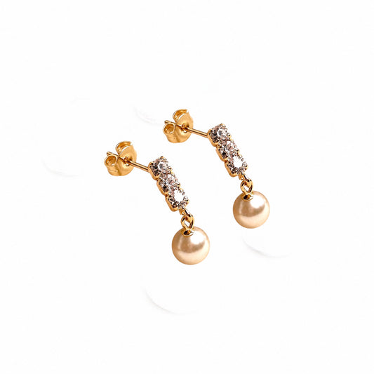 Pearl CZ 5mm 18K Gold Filled Drop Earrings
