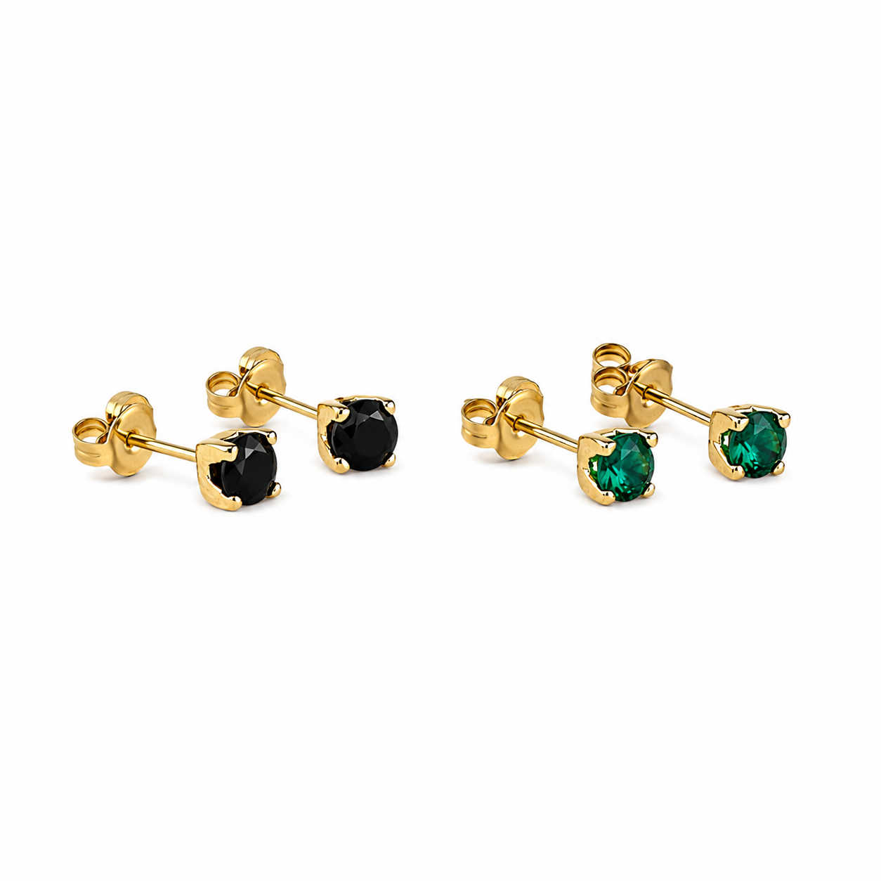 Solitaire Colored CZ 4mm 18K Gold Filled Stud Earrings