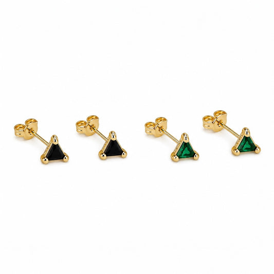 Solitaire Triangle CZ 4mm 18K Gold Filled Stud Earrings