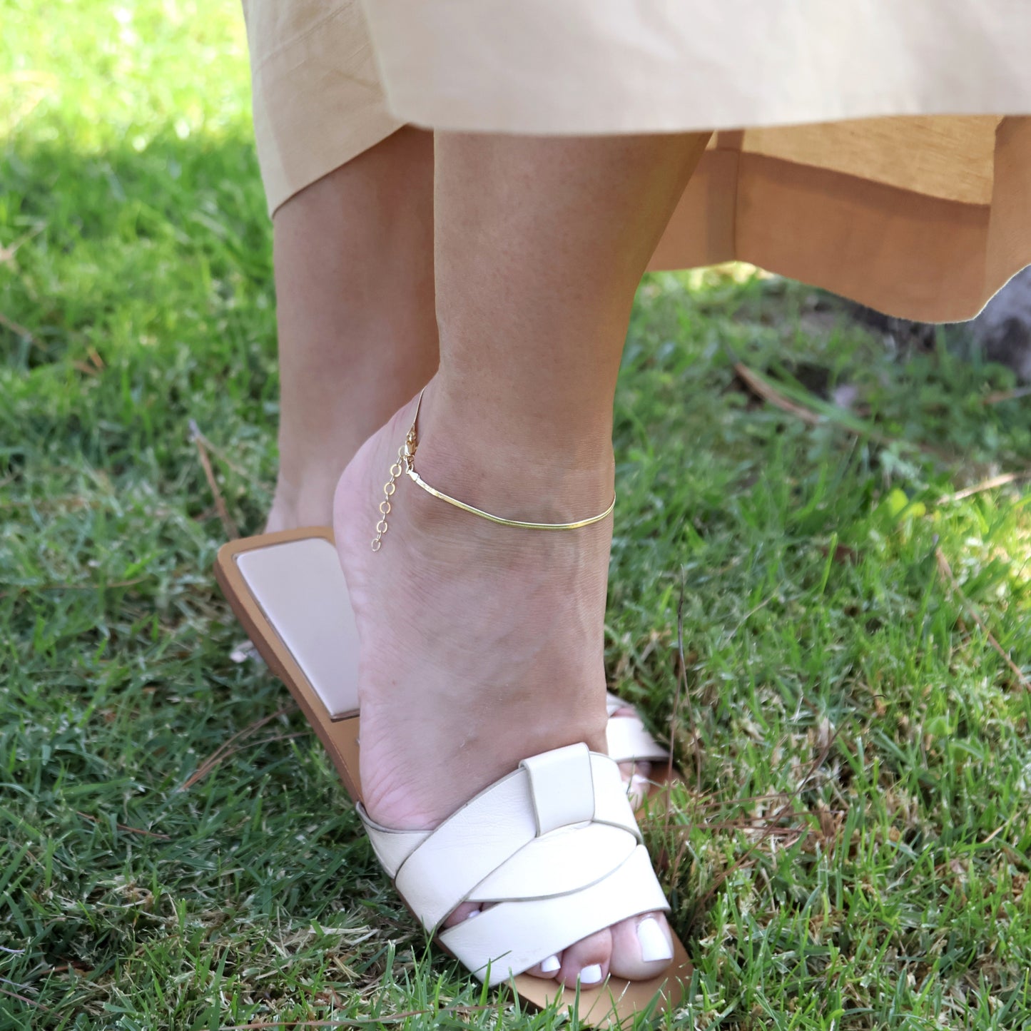 2mm Herringbone Chain 18k Gold Filled Anklet