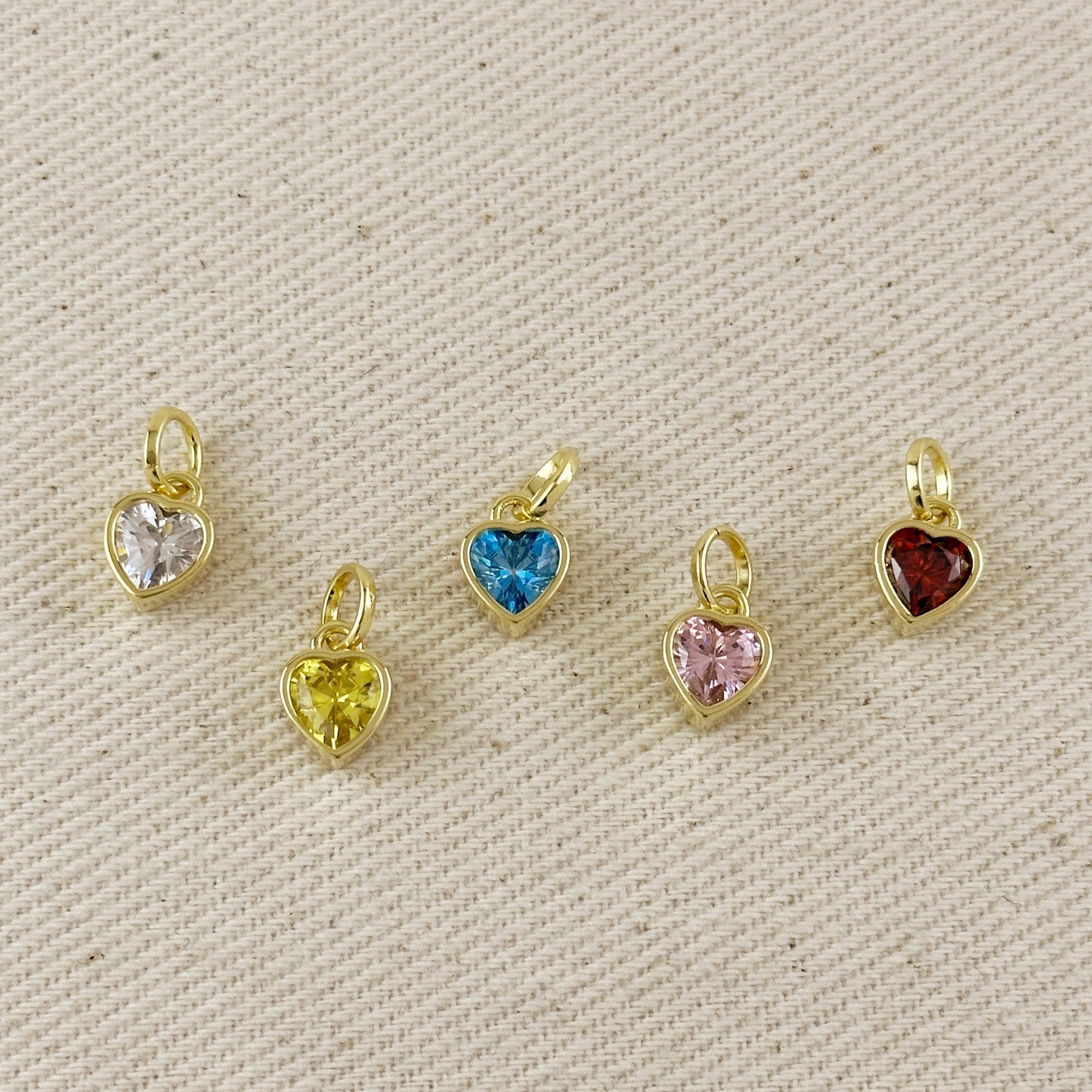 18k Gold Filled Colored CZ Bezel Heart Charm