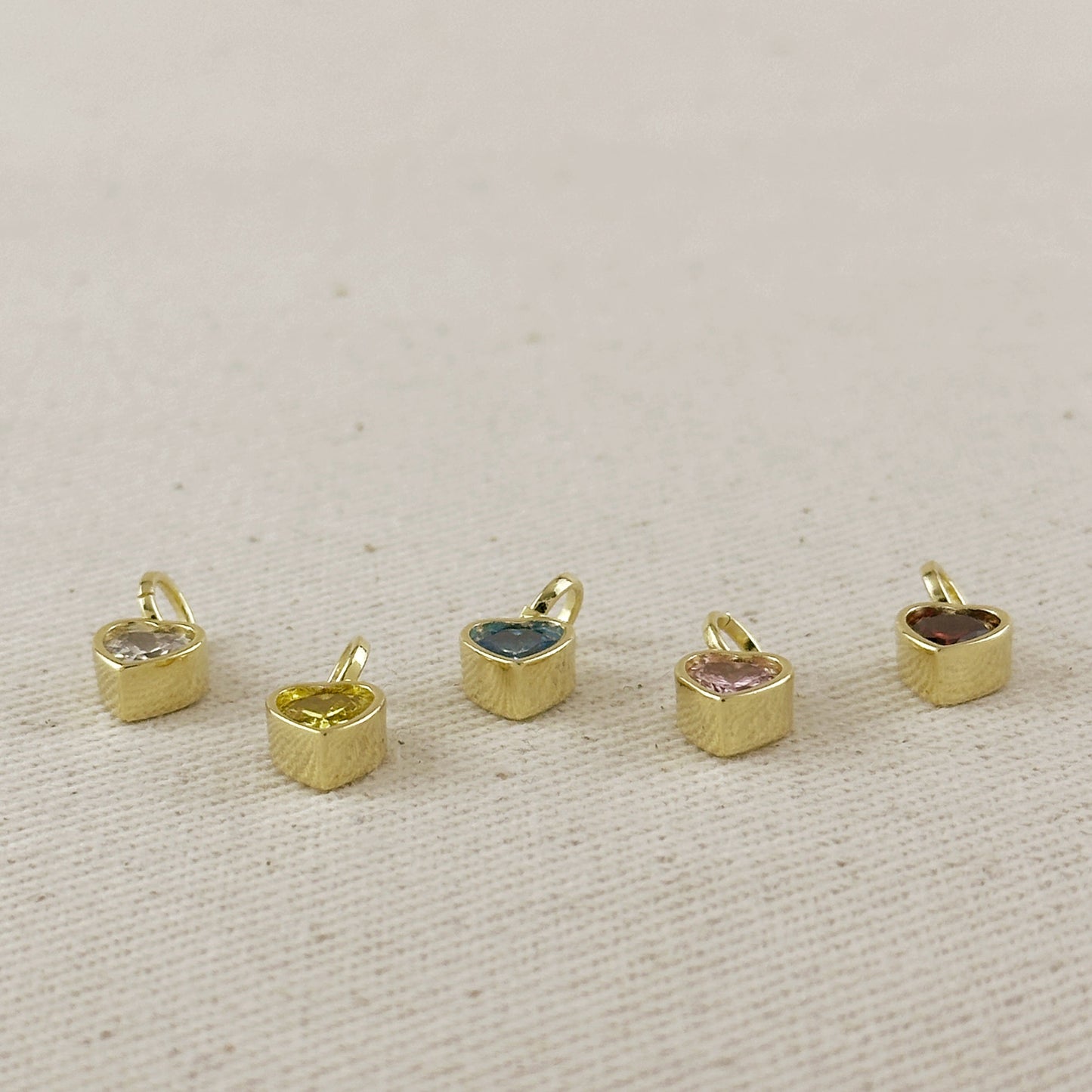 18k Gold Filled Colored CZ Bezel Heart Charm