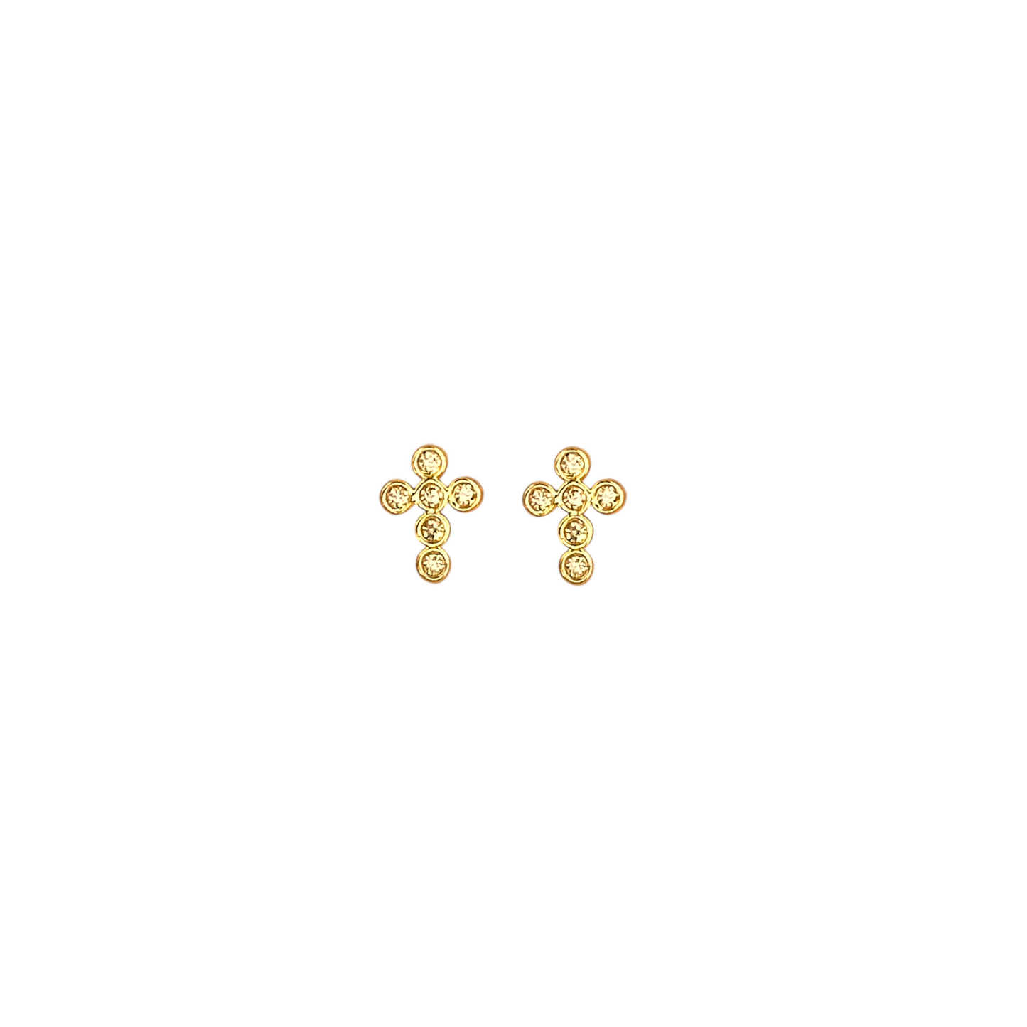7mm CZ Bezel Cross Stud 18k Gold Filled Earrings