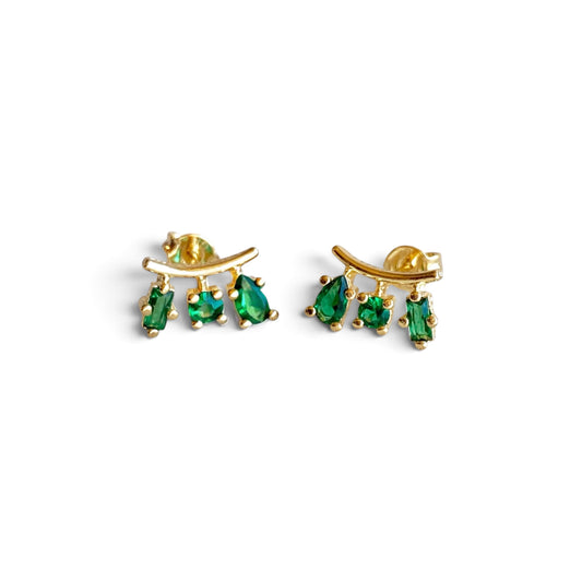 Three Shape Emerald CZ 11mm 18K Gold Filled Stud Earrings