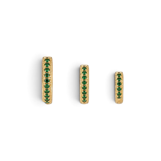 Emerald CZ Huggie TRIO 18k Gold Filled Earrings