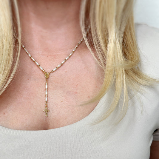 Pearl Rosary 18k Gold Filled Necklace