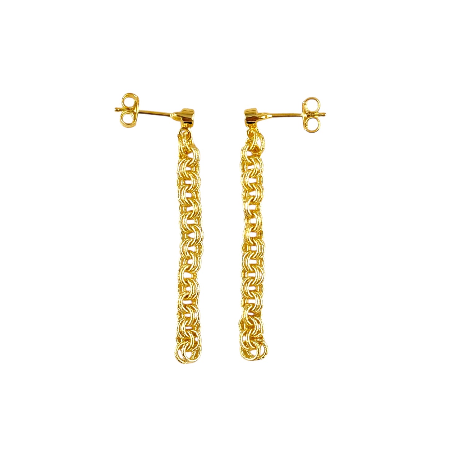 CZ Double Link Rolo Chain Drop 18k Gold Filled Earrings