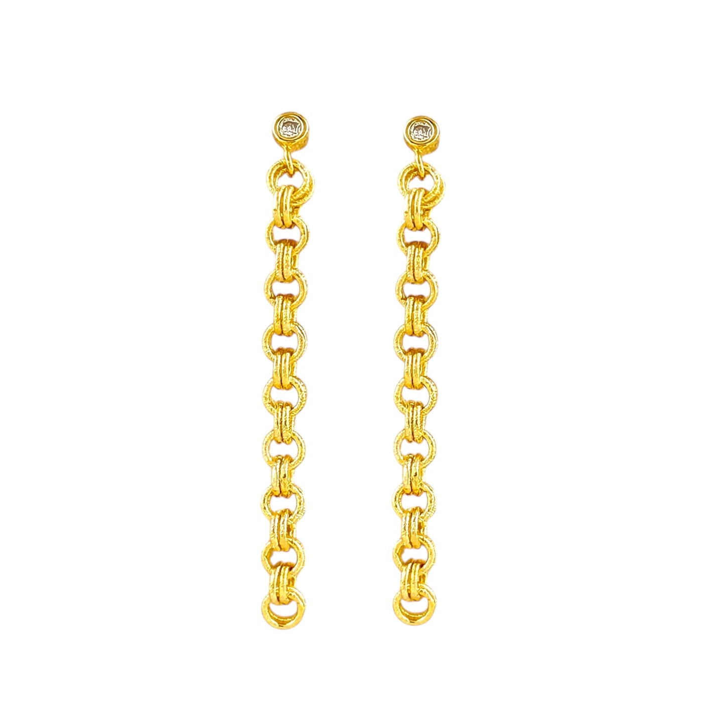 CZ Double Link Rolo Chain Drop 18k Gold Filled Earrings