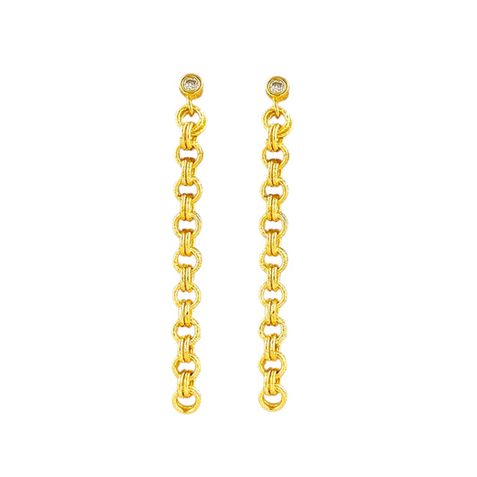 CZ Double Link Rolo Chain Drop 18k Gold Filled Earrings