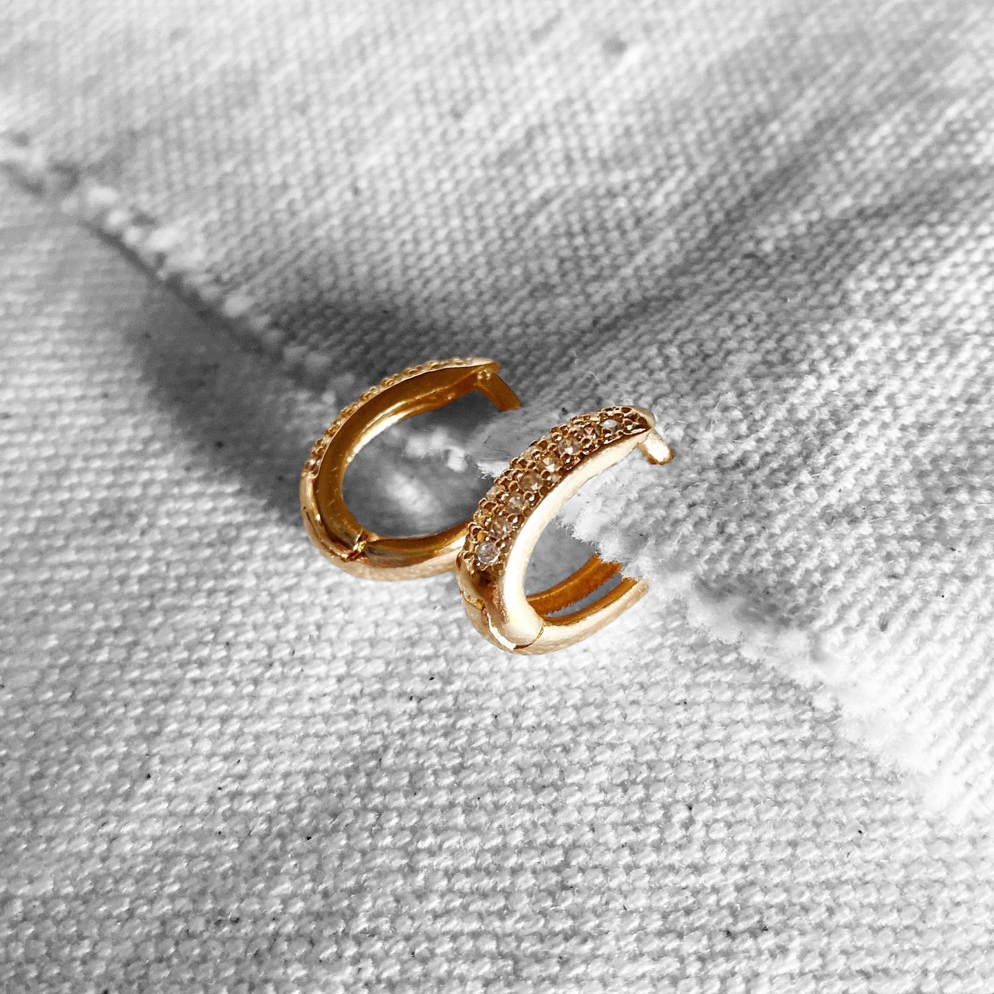 CZ Oval Pave Huggie 18k Gold Filled Earrings