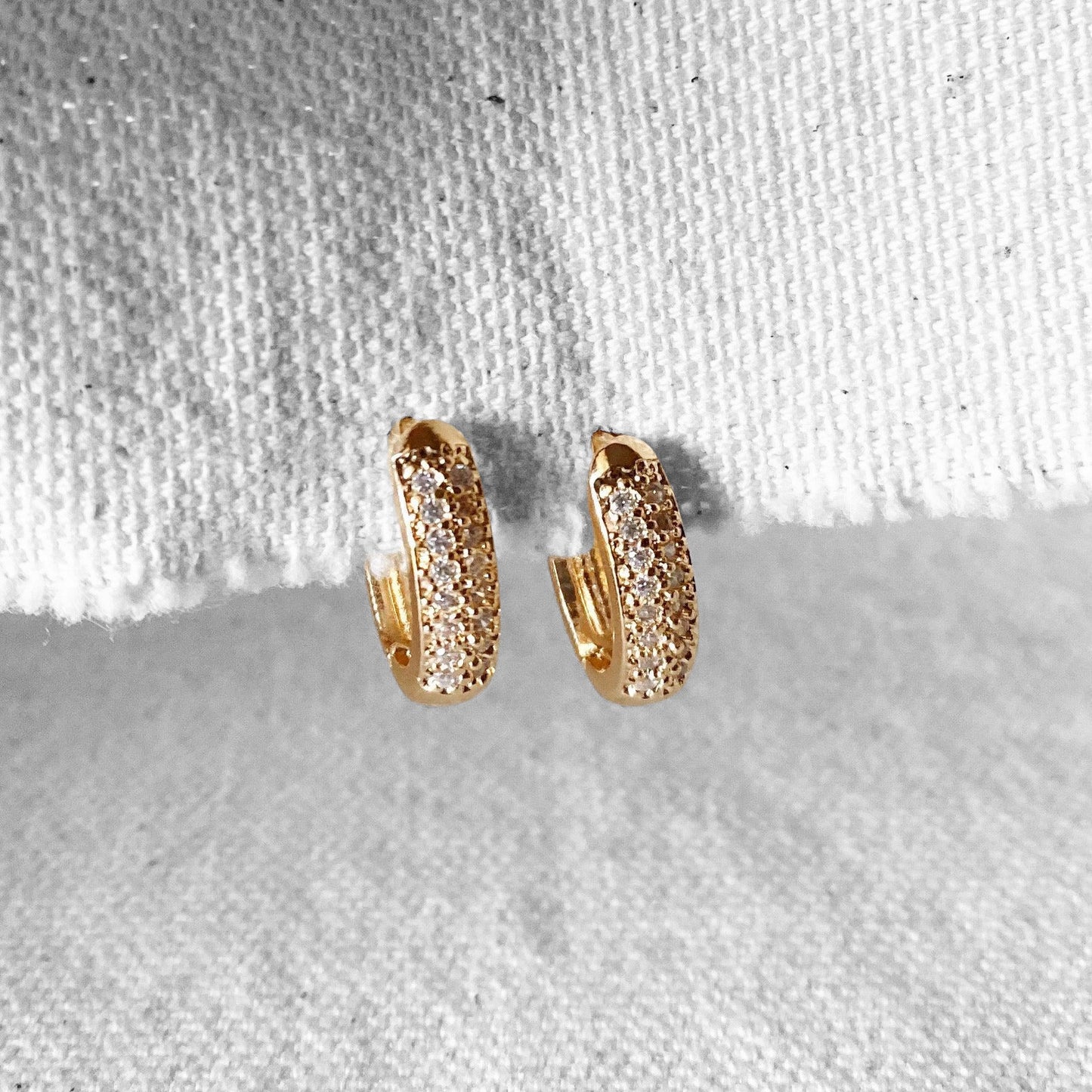CZ Oval Pave Huggie 18k Gold Filled Earrings