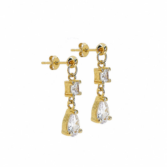 Princess Cut CZ 18K Gold Filled Drop Earrings