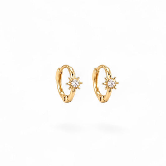 Starburst CZ Huggie 9mm 18K Gold Filled Hoop Earrings