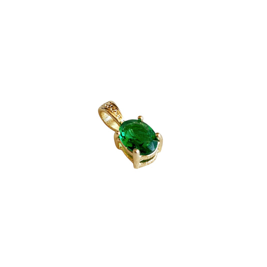 Oval Emerald Green CZ 7mm 18K Gold Filled Pendant