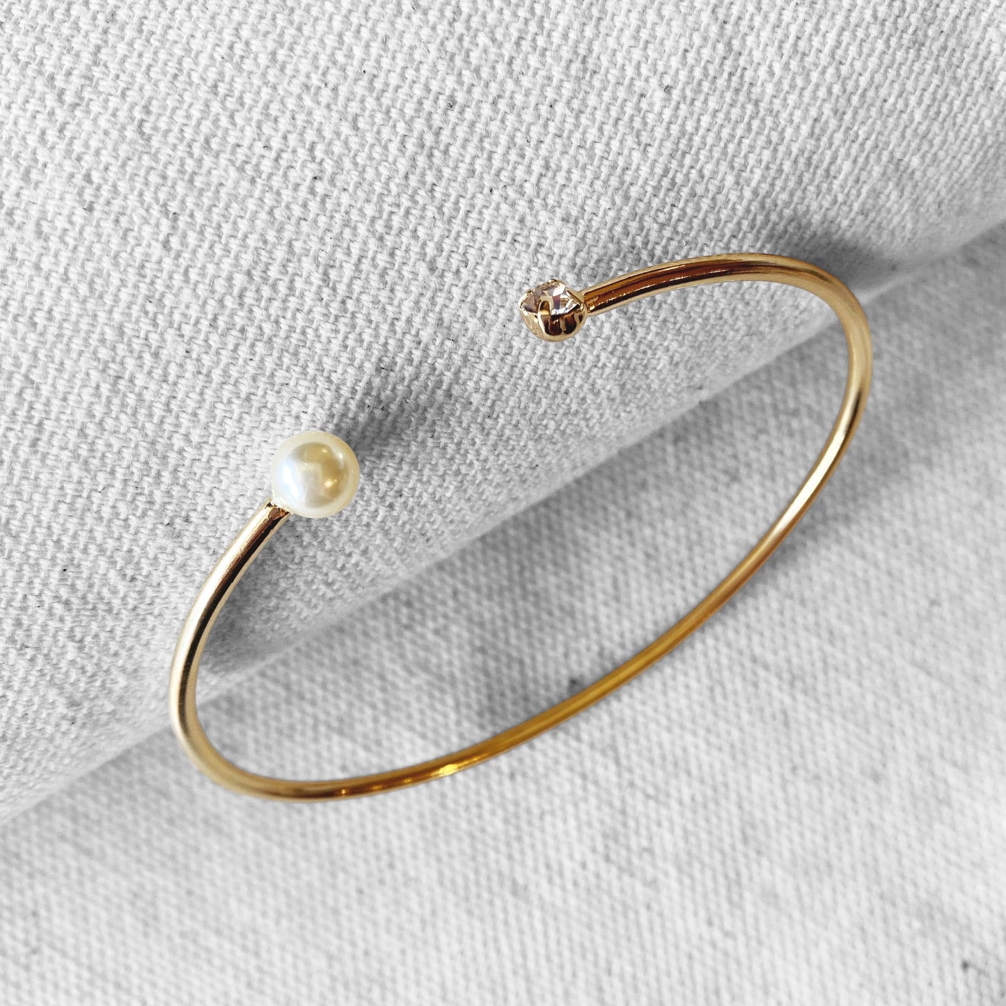 Pearl & Crystal Open Cuff 18k Gold Filled Bracelet