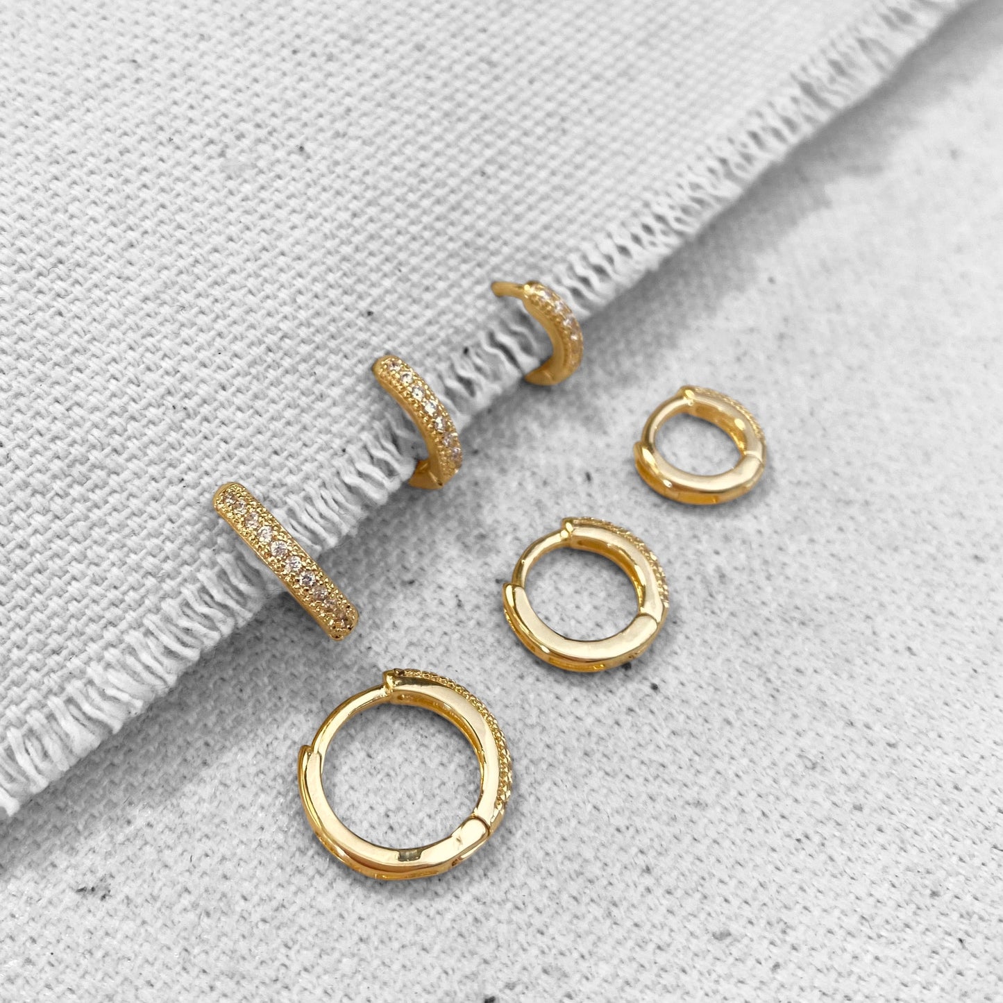 Clear CZ Huggie Trio 18k Gold Filled Earrings