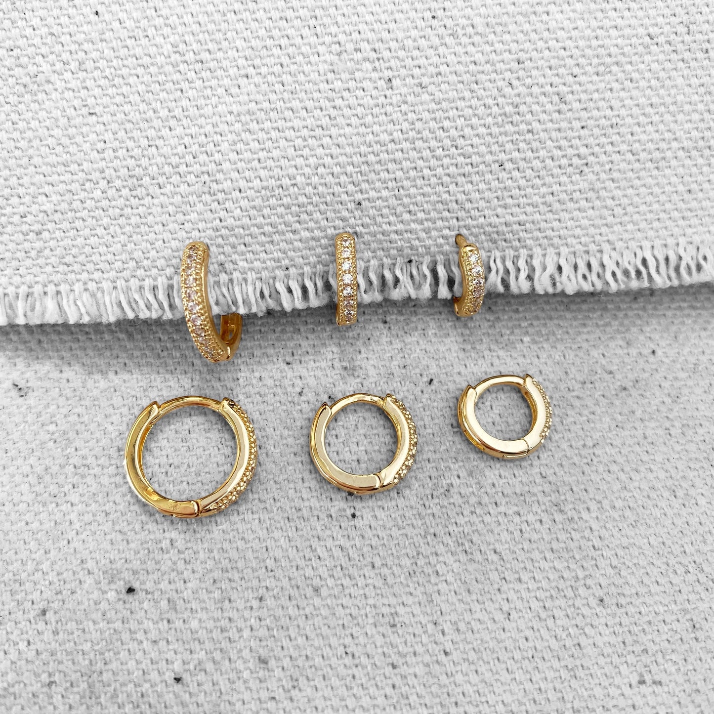 Clear CZ Huggie Trio 18k Gold Filled Earrings