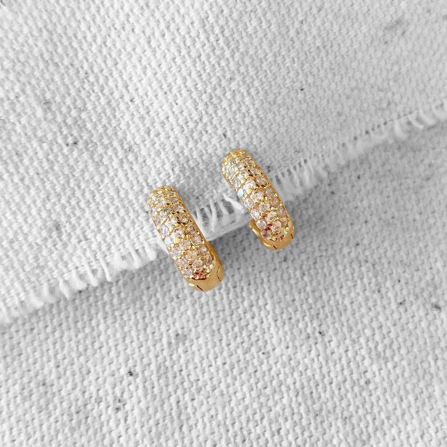 13mm CZ Huggie Hoop 18k Gold Filled Earrings