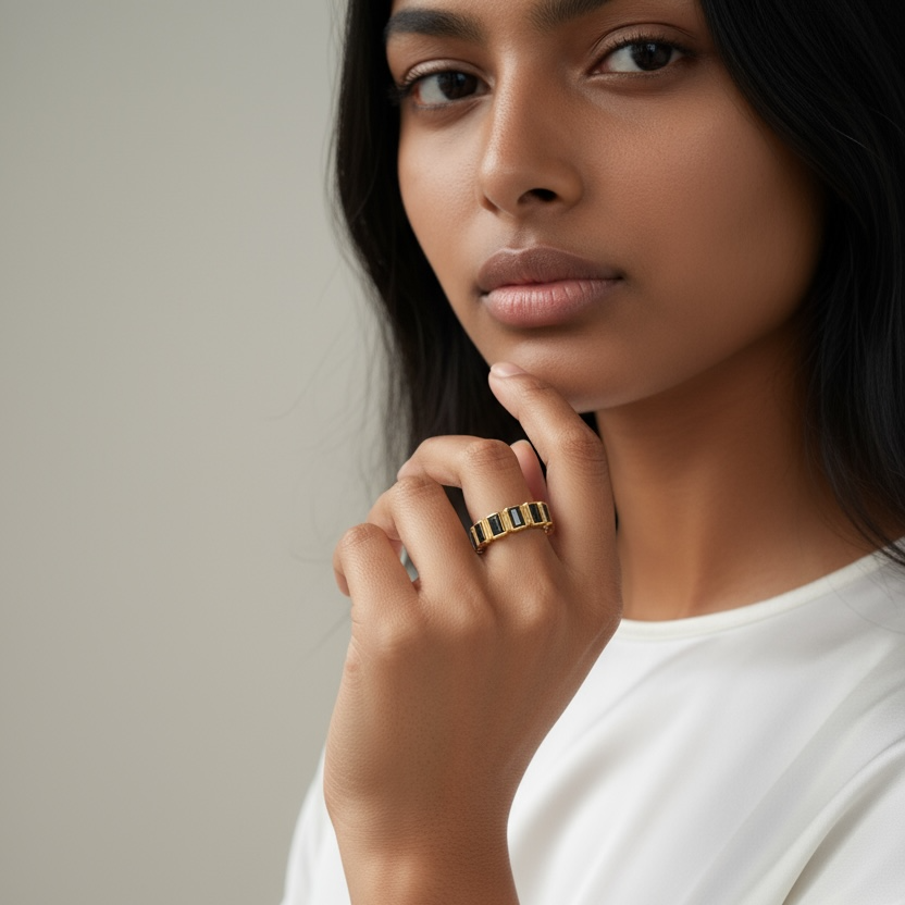 Black Onyx CZ All-Around Band 18k Gold Filled Ring