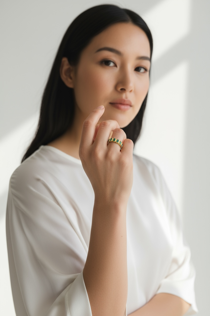 Emerald CZ All-Around Band 18k Gold Filled Ring