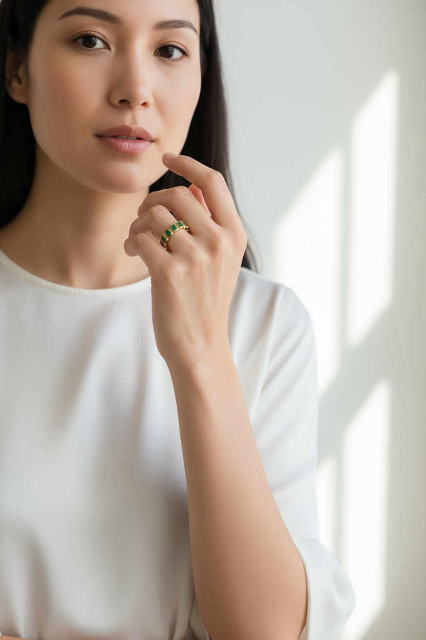 Emerald CZ All-Around Band 18k Gold Filled Ring