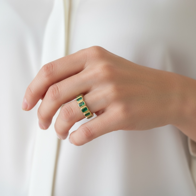 Emerald CZ All-Around Band 18k Gold Filled Ring