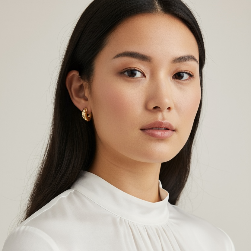 15mm Twisted Dome Huggie Hoop 18K Gold Filled Earrings