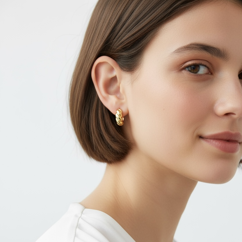 15mm Twisted Dome Huggie Hoop 18K Gold Filled Earrings