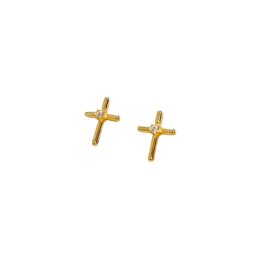 11mm Mini Cross Stud 18K Gold Filled Earrings