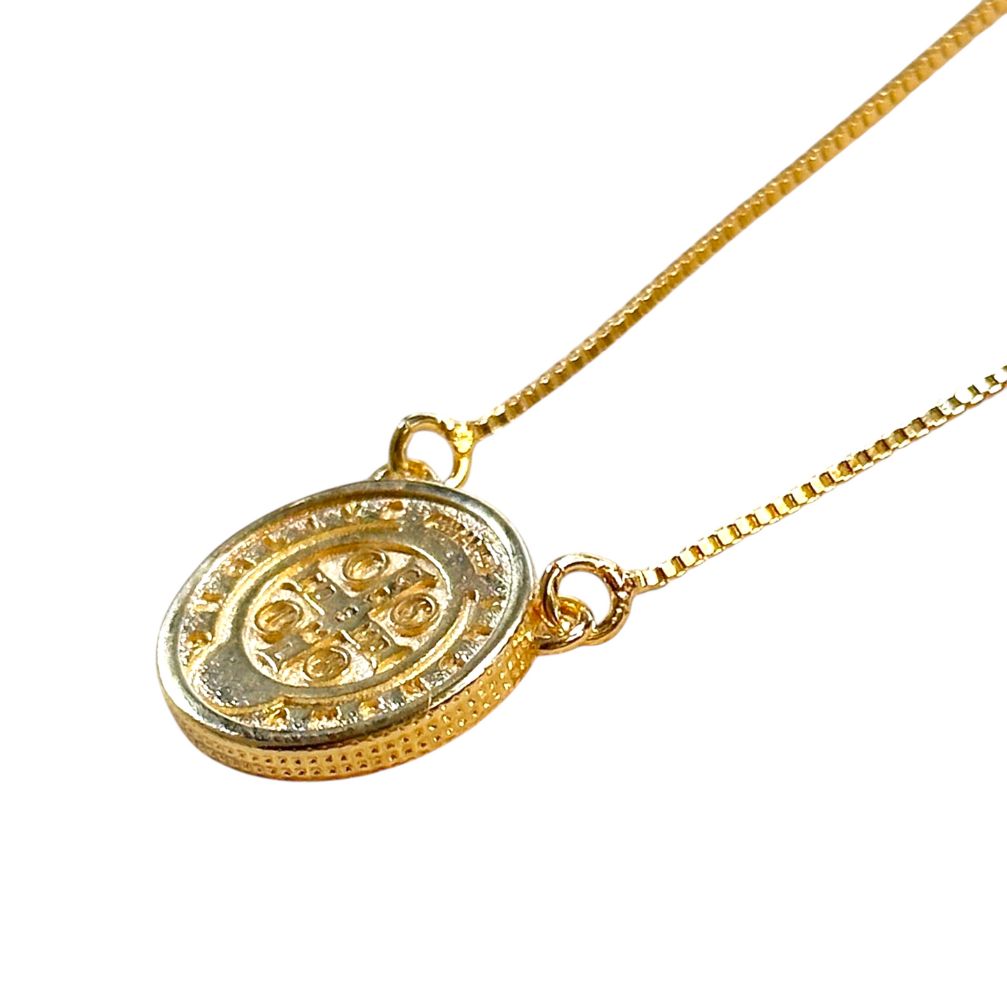 Saint Benedict Double Sided Medal 18K Gold Filled Necklace